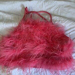 Plus Size Halterneck Feather Lace Up Back Top NWT